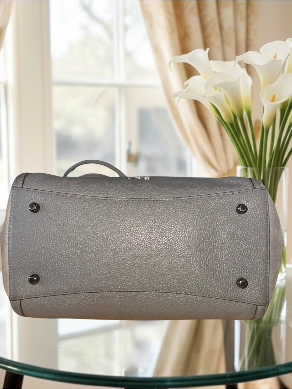 Coach Eddie Grey Pebbled Leather w. Suede Panels Turnlock Shoulder Bag - Picture 7 of 12